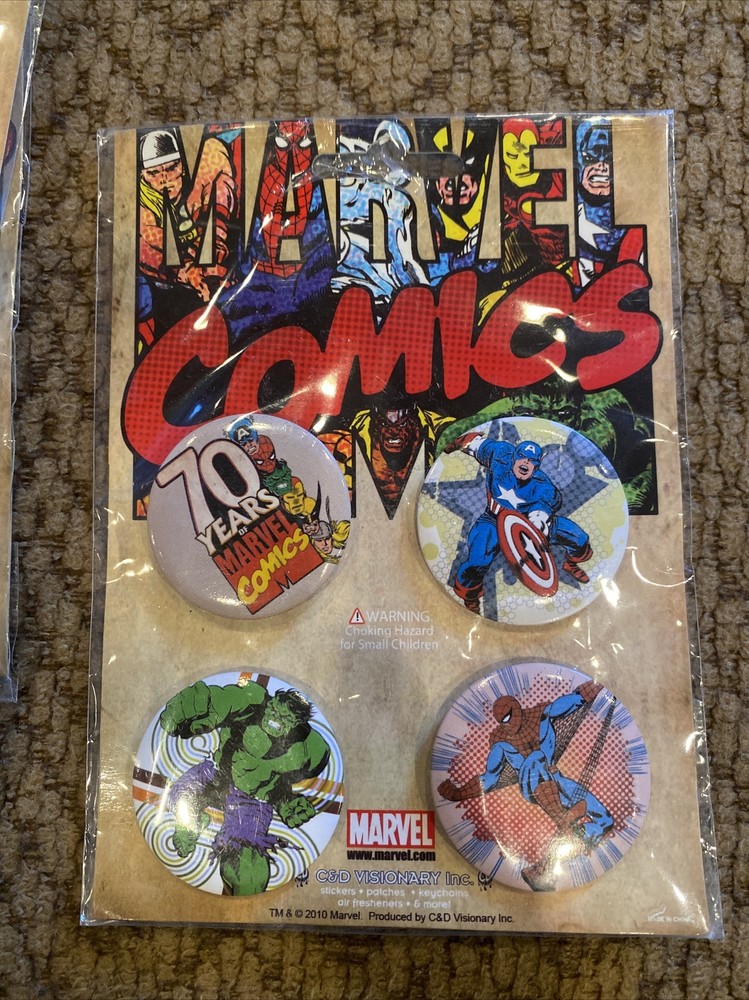 2010 Marvel Comics Assorted Artworks Button Set, 4 Piece - Mint and Sealed