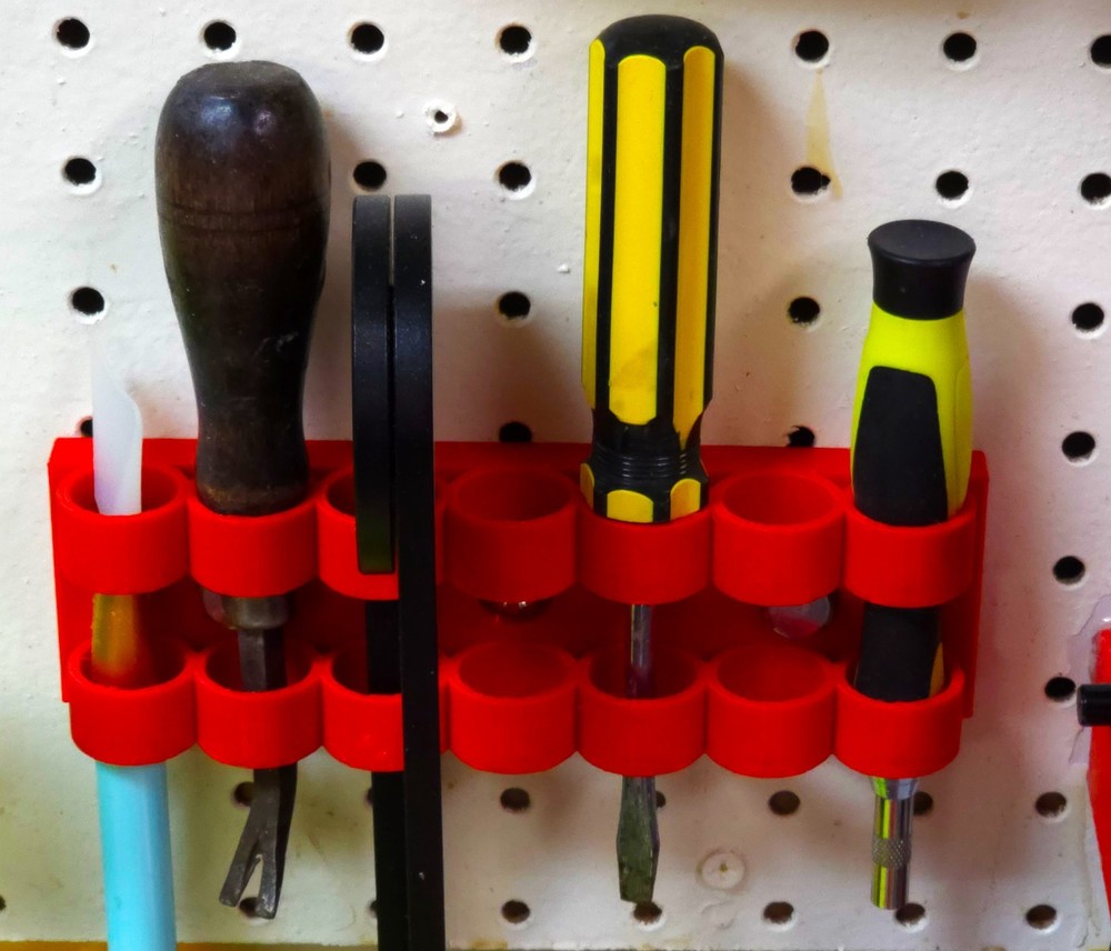 Red Screwdriver & Small Tool Holder for Pegboard or Wall Mount
