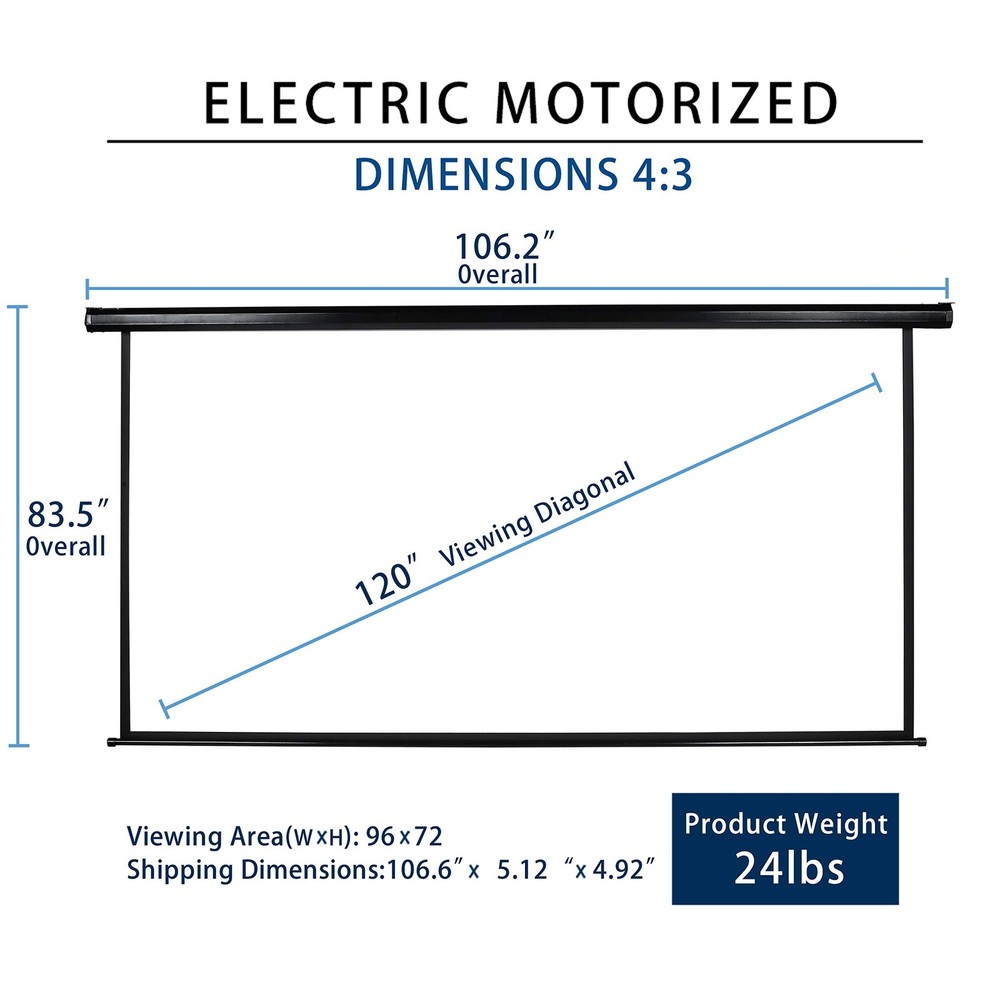 120" Motorized Projector Screen Electric Diagonal Automatic Projection 4:3 HD...