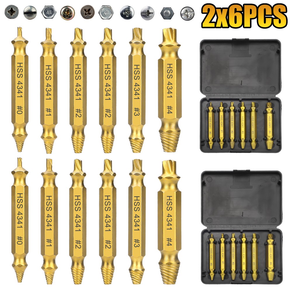 12PCS/Set Damaged Stripped Screws Extractor Broken Bolt Remover Drill Bit Tools