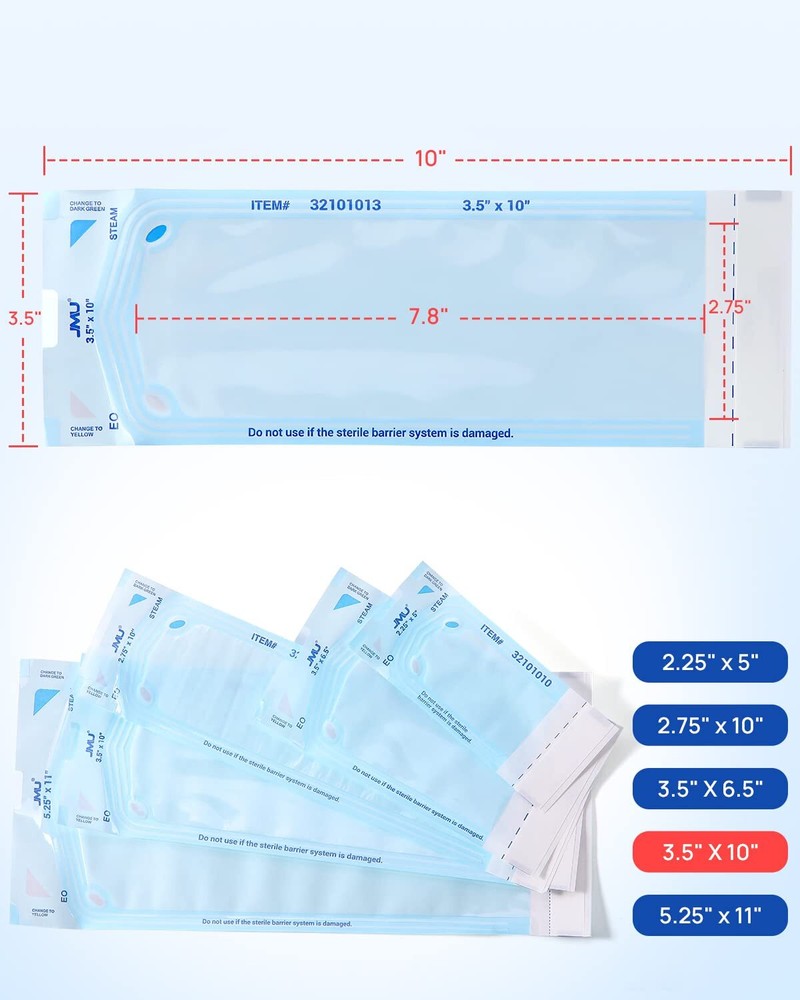 Sterilization Self-Sealing Pouch Bag 2 Indicator Steam/EO Sterilization 2"x10"