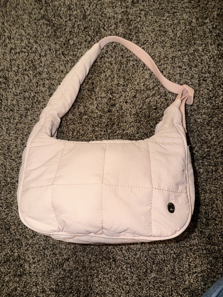 WESTBRONCO Light Pink Quilted Shoulder Bag Adjustable Strap Inner Pockets Zipper
