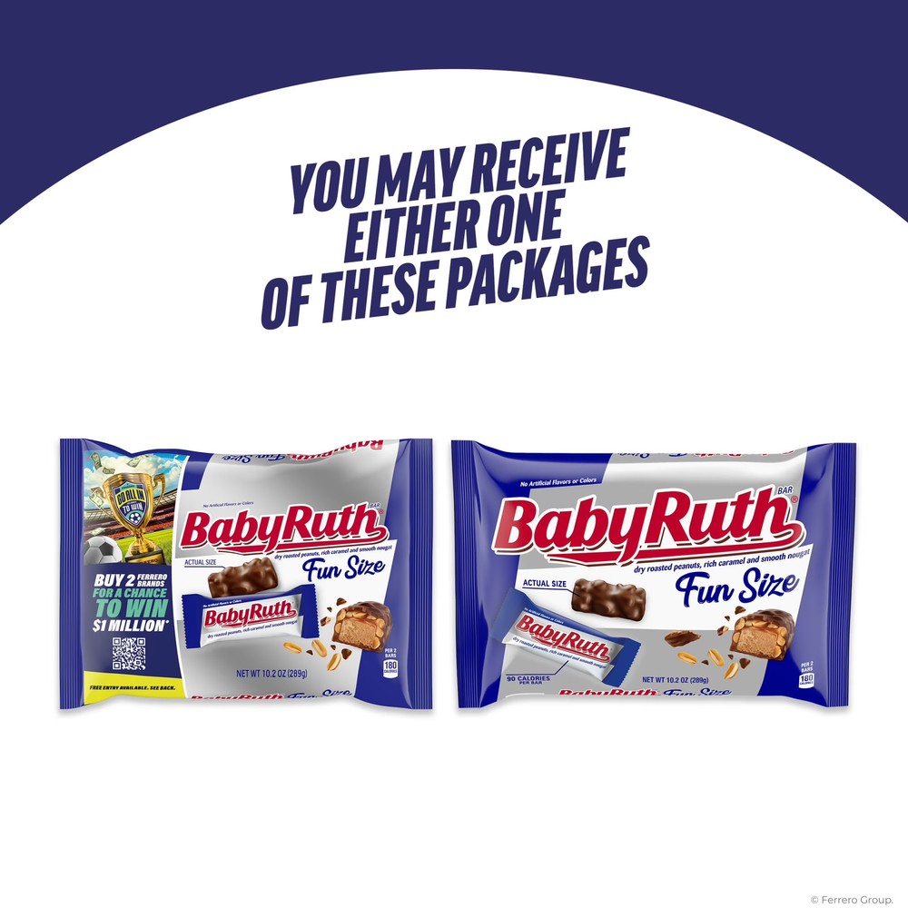 Baby Ruth Fun Size Chocolate Candy Bars 10.2 oz Bag