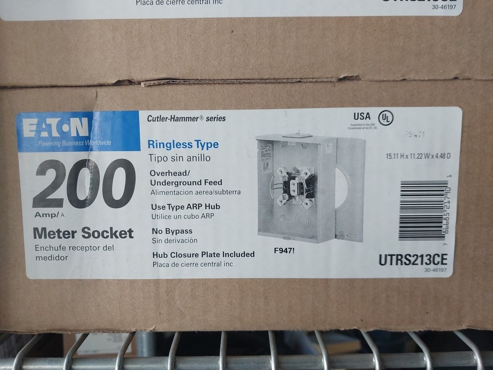Eaton UTRS213CE 200 Amp Ringless Overhead and Underground Meter Socket