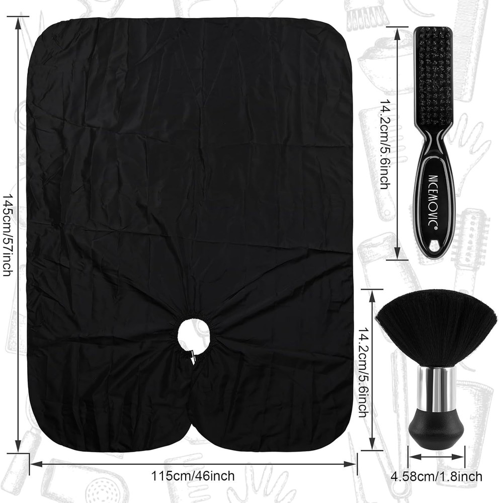 NICEMOVIC Barber Cape Set with Neck Duster & Brush Black 3Pc