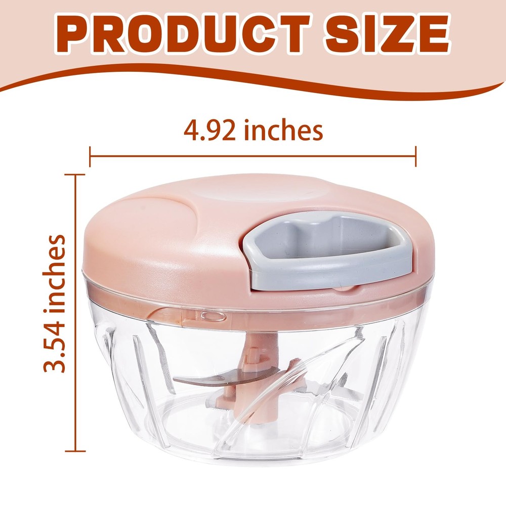 ‌Manual Food Processor Vegetable Chopper, Portable Hand Pull 500ml, Pink