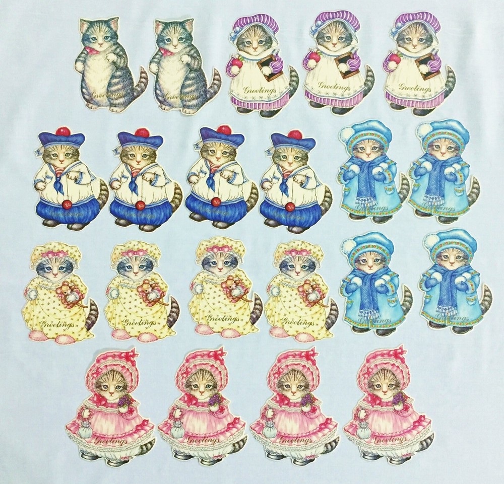 21 Vintage Kitty Cucumber Gift Tags 6 Designs OPEN PACKAGE