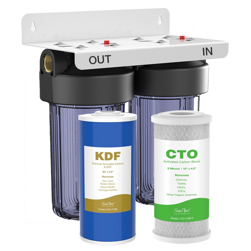 2 Stage Big Blue Whole House Water Filter System Carbon KDF Reduce Manganes Iron