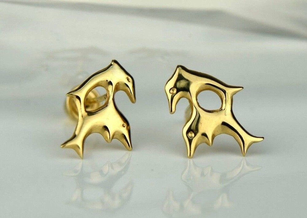 14k Yellow Gold Double Dolphin Stud Earrings
