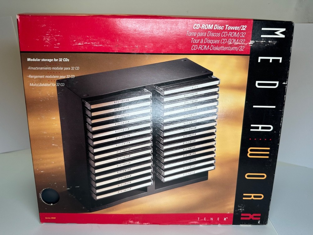 Vtg CD-ROM 32 Disc Storage Tower Modular Design Vertical / Horizontal DVD & More