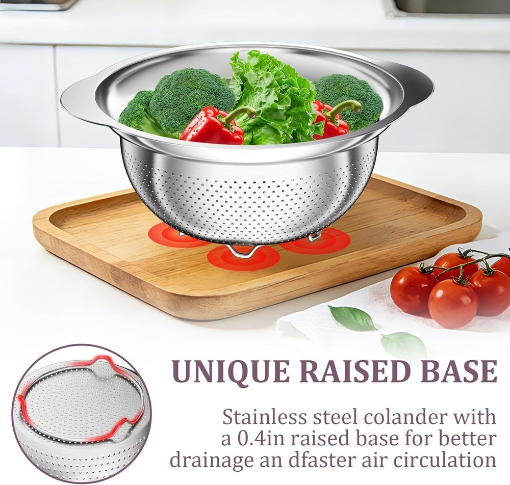 Stainless Steel Colander - 3QT Medium Capacity Strainer with Handle, Kitchen Foo