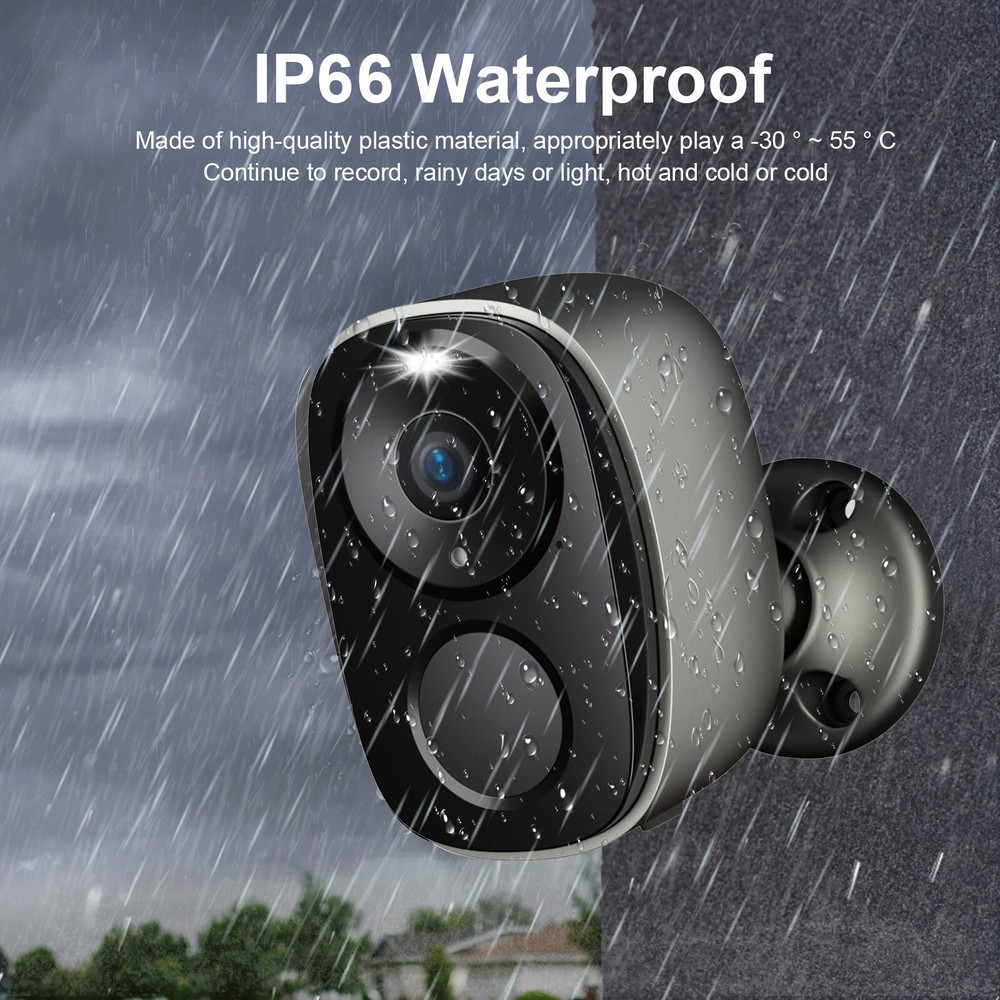 Solar Battery Powered Wireless Security Camera Wifi 3MP 2-Way Audio Surveillance