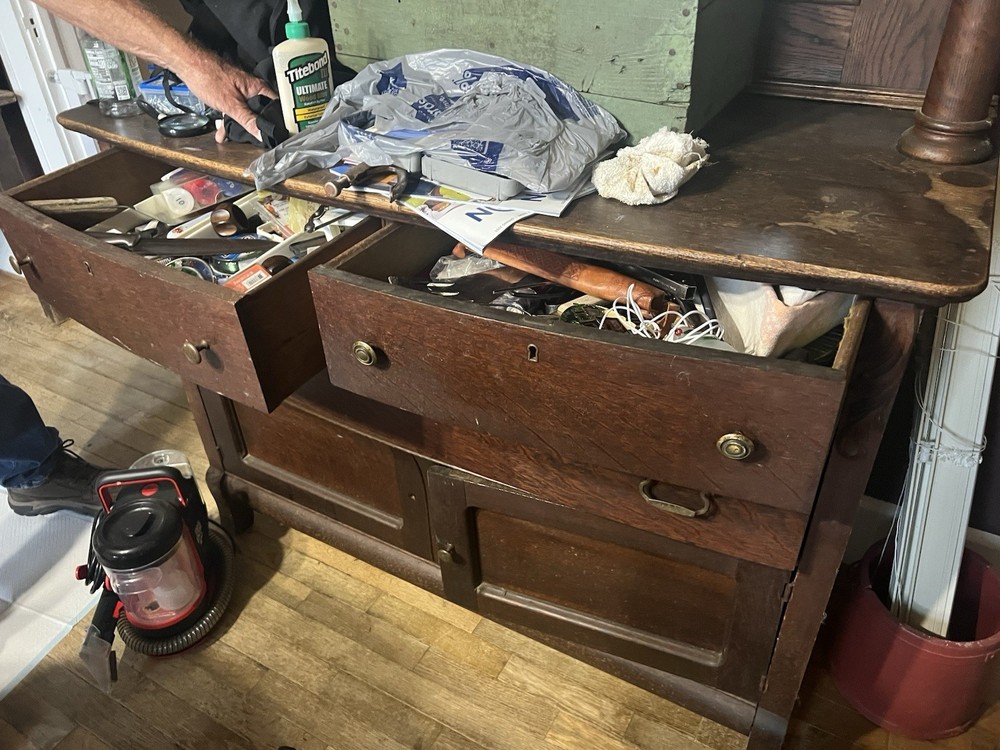 Antique Tiger Oak Victorian Sideboard Server with Mirror Hutch Top