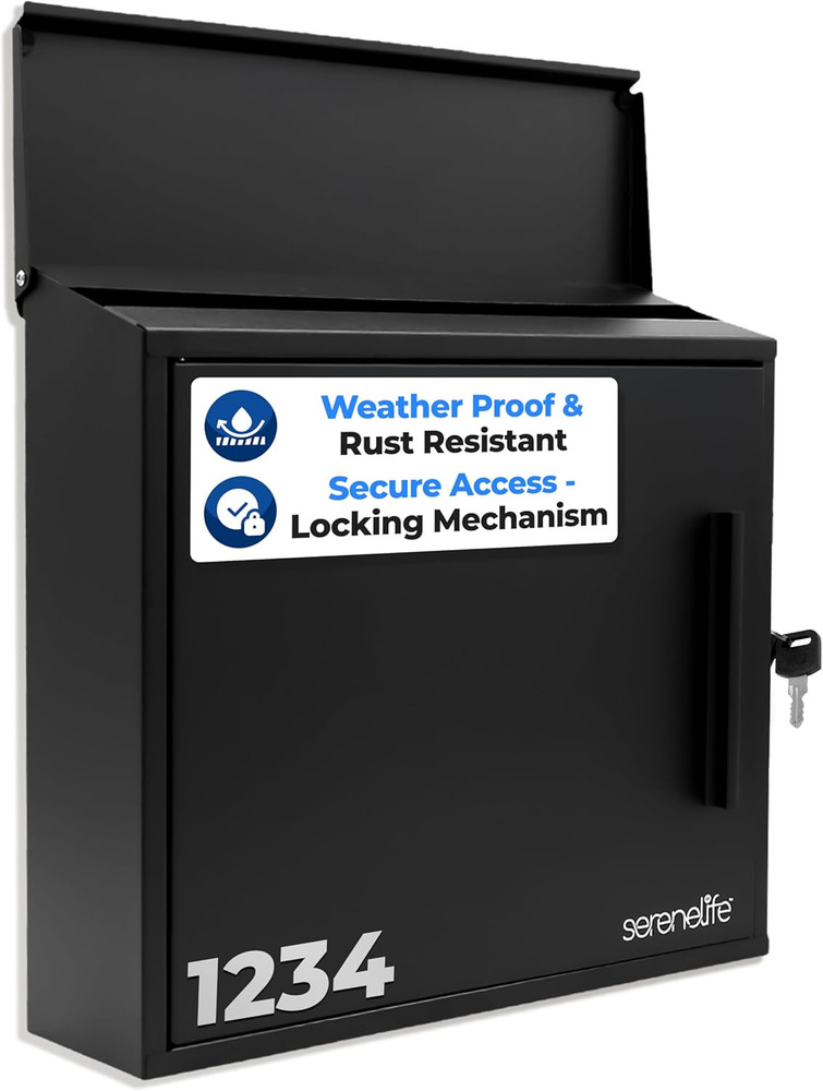 Outdoor Wall Mailbox | 0.46 Cubic FT Locking Mailbox | Easy Installation, Secure