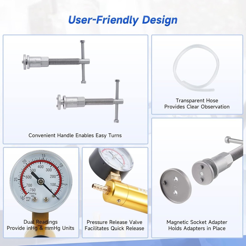 Durable 2-in-1 Brake Maintenance Tool with Compression & Vacuum Pump Features