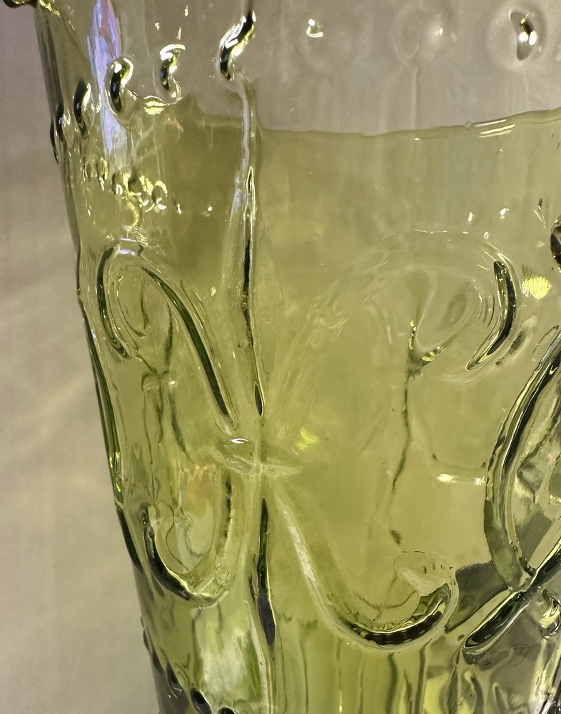 Vintage Pitcher Emerald Green Glass Fleur-de-lis Design EUC