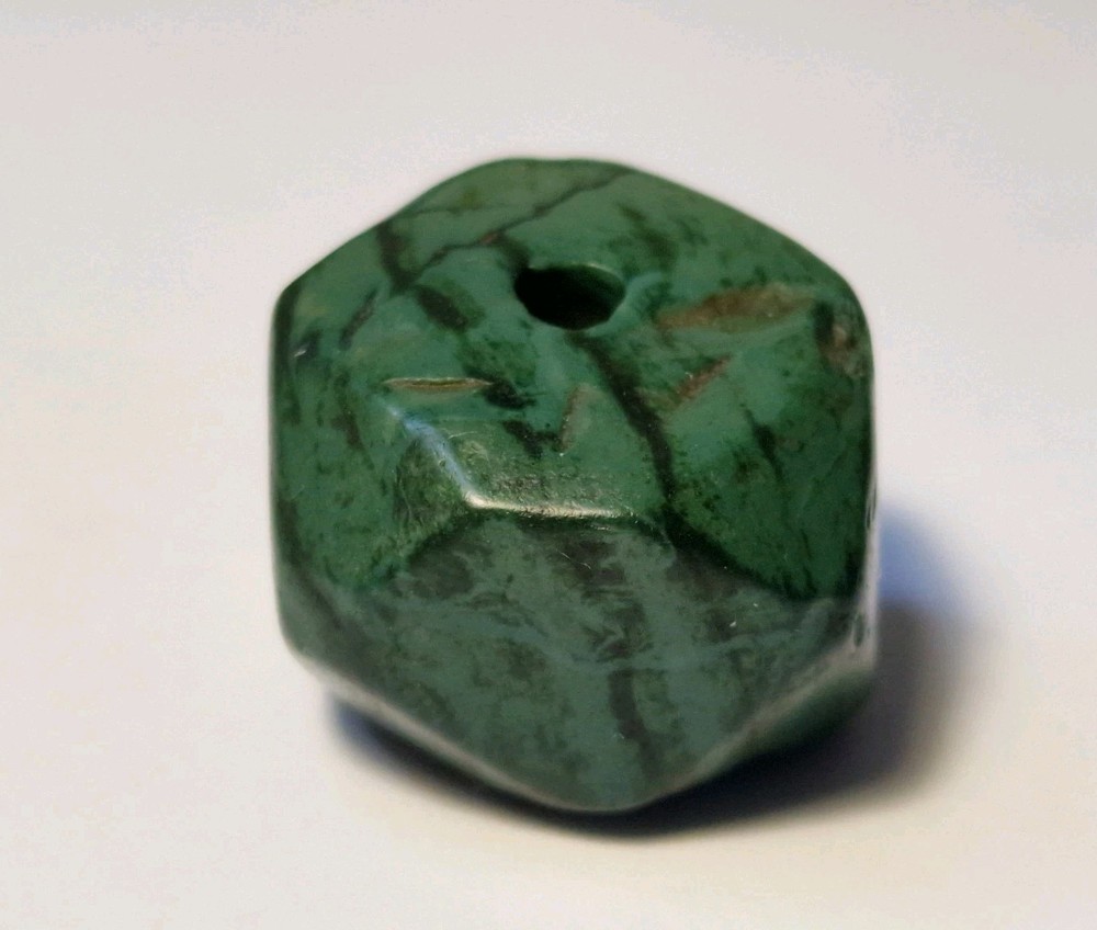 20.5mm ANCIENT LARGE CORNERLESS CUBE GREEN JASPER STONE BEAD