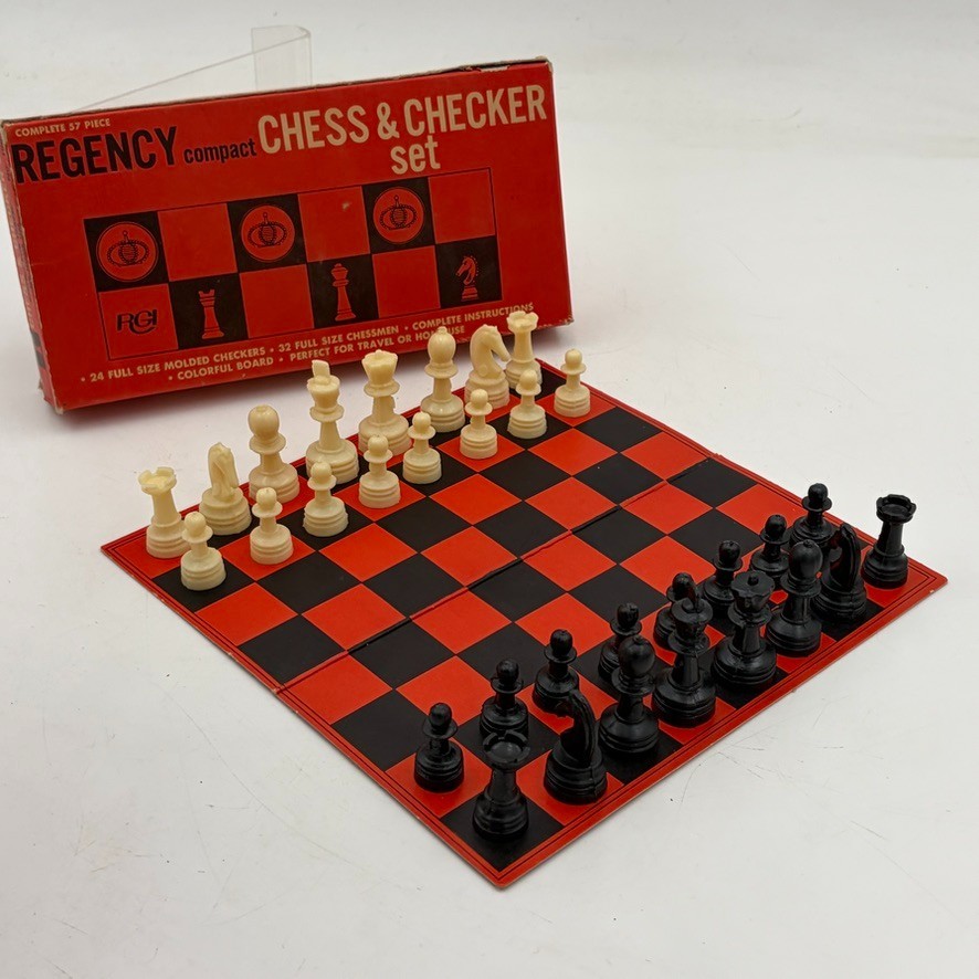 Vintage Compact Chess Set Game with Original Box Regency 8" Board