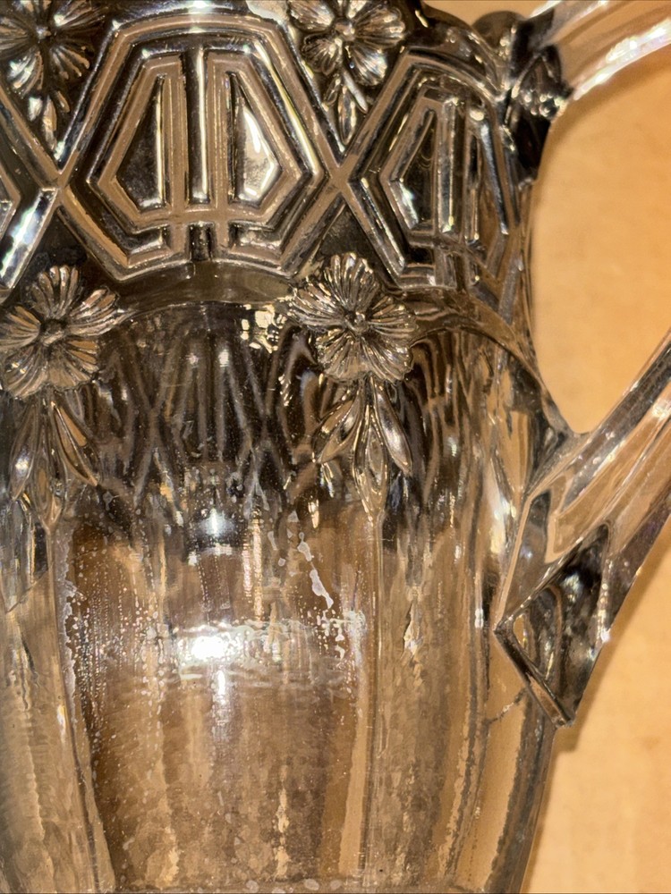 Vintage Athenia Silver Reverse Painted Glass Cream & Sugar