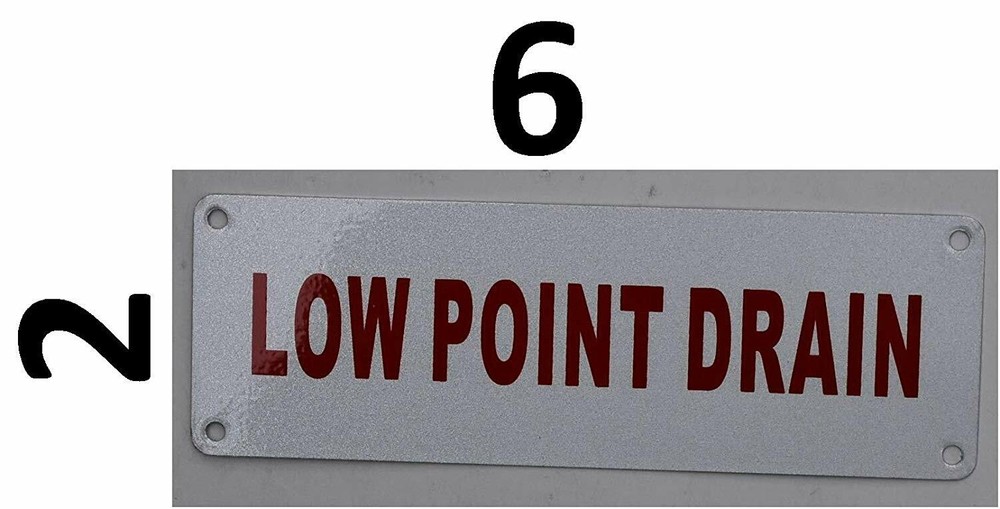 Low Point Drain Sign (White, Reflective !!, Aluminium 2X6)-REF24-1027