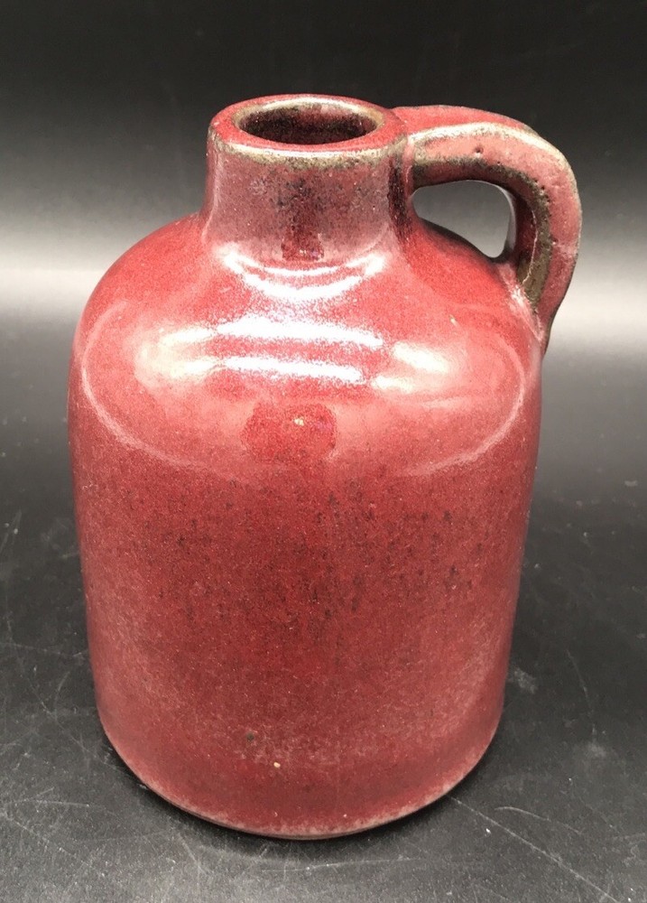 Vintage Maroon Glazed Clay Jug Finger Handle 5”
