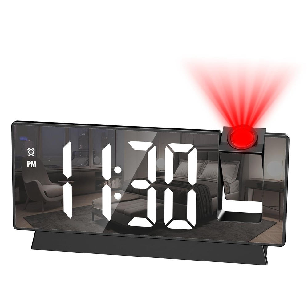 KeeKit Projection Alarm Clock with 180° Rotatable Display, Small, Black