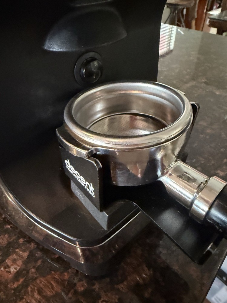 Eureka Atom Grinder Chrome (also includes a Decent Espresso portafilter holder)