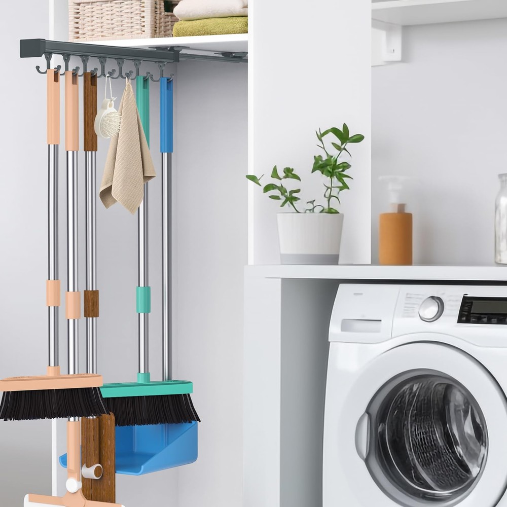 Pull Out Broom Holder, Multifunctional Slide Broom And Mop Storage/Organizer ...