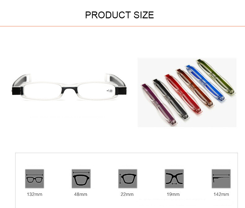 5 Packs 360° Small Square Rotatable Reading Glasses Portable Foldable Magnifier