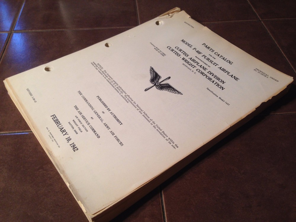 Original 1942 Curtis Wright P-40F Warhawk Parts Manual