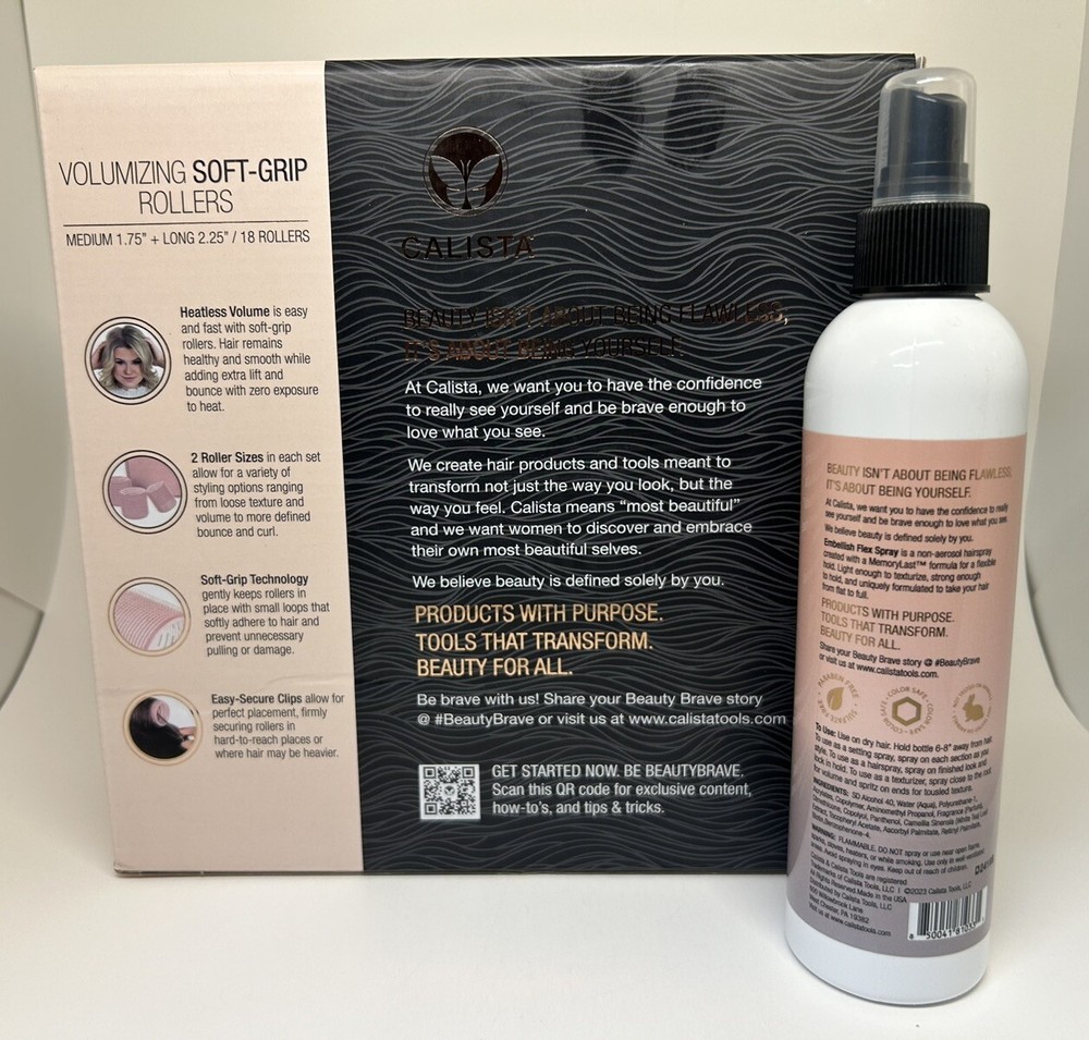 Calista Volumizing Self Grip Rollers Curlers Clips Case Long Medium Flex Spray