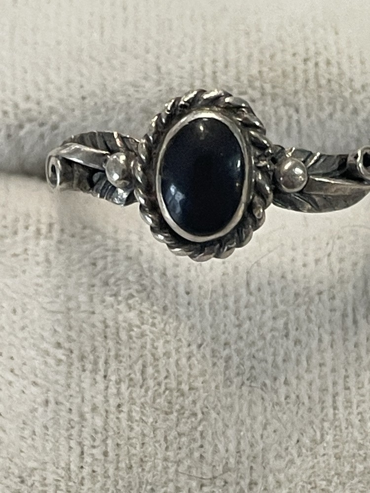 Native Hand Made Black Onyx Sterling Silver Ring, Sz 6.75