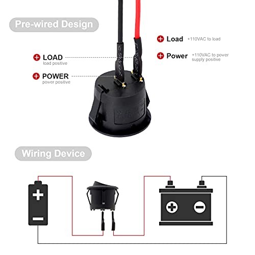 Round Rocker Switch, 6 Pcs Mini Rocker Switch, 12 Volt ON Off Toggle Switch