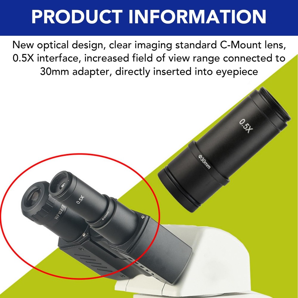 Microscope Adapter 0.5× C Mount Lens Set 23.2 Turn 30mm/23.2mm Black