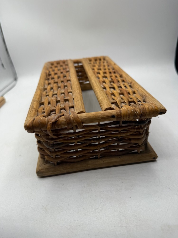 Vintage Wicker Tissue Box Cover Woven Rectangular Made In Philippines