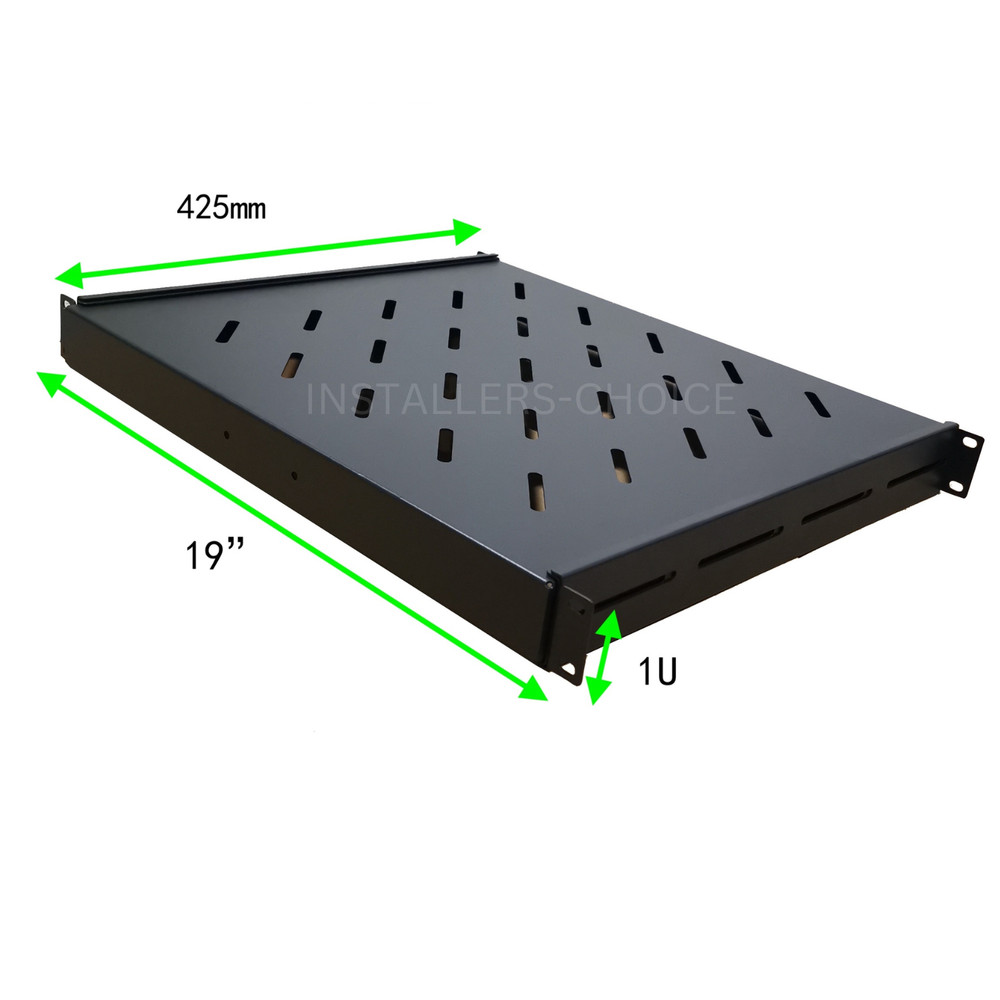 Fixed Rack Vented Server Shelf 1U 19" 4-Post Adjustable Depth 17" to 33", Black