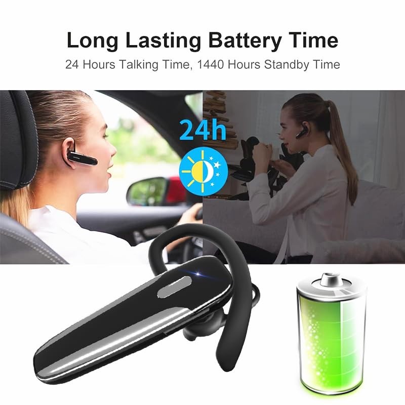 Bluetooth Headset V5.3 - Single-Ear Earpiece with Microphone - Wireless