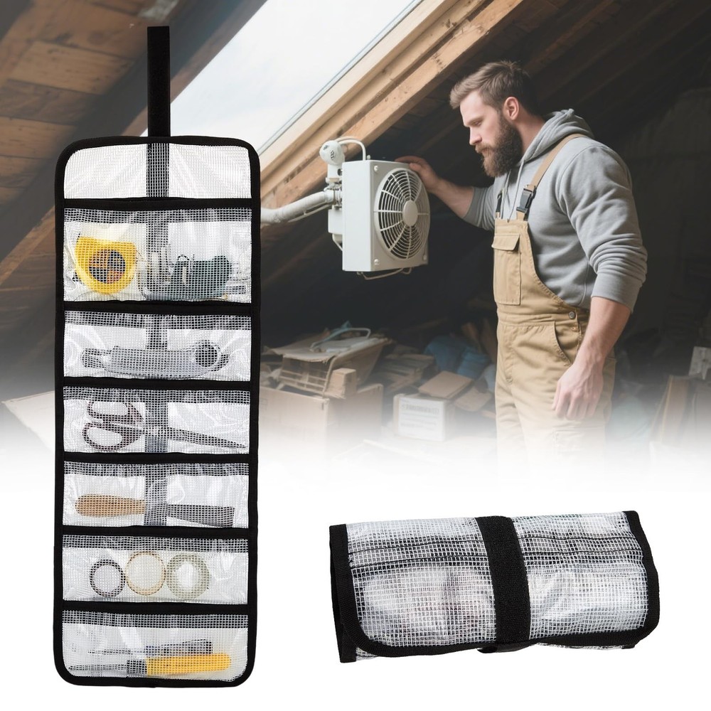 Small Roll Up Storage Bag 6 Pockets Tool Kit Organizer Pouch Clear 2 Pack