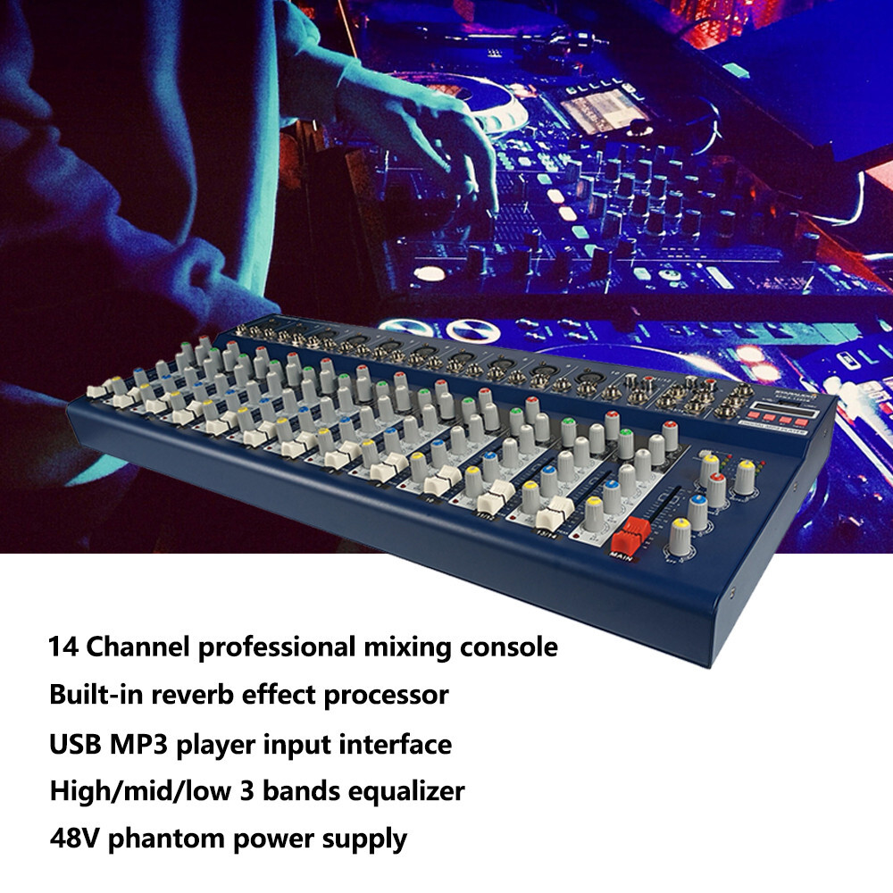 14 Channel Audio Mixer 16 DSP USB bluetooth Stereo Mixing Console Studio System