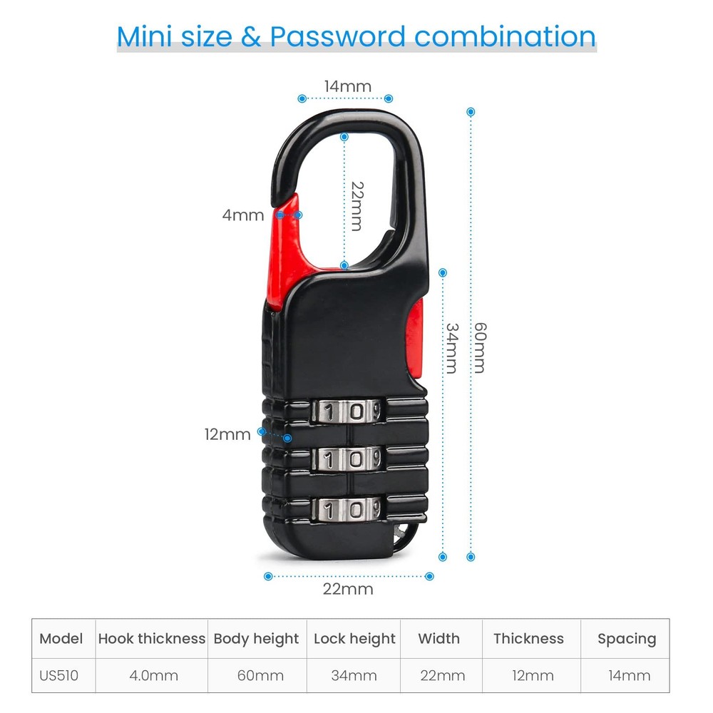 mini Combination Padlock (Black) Black