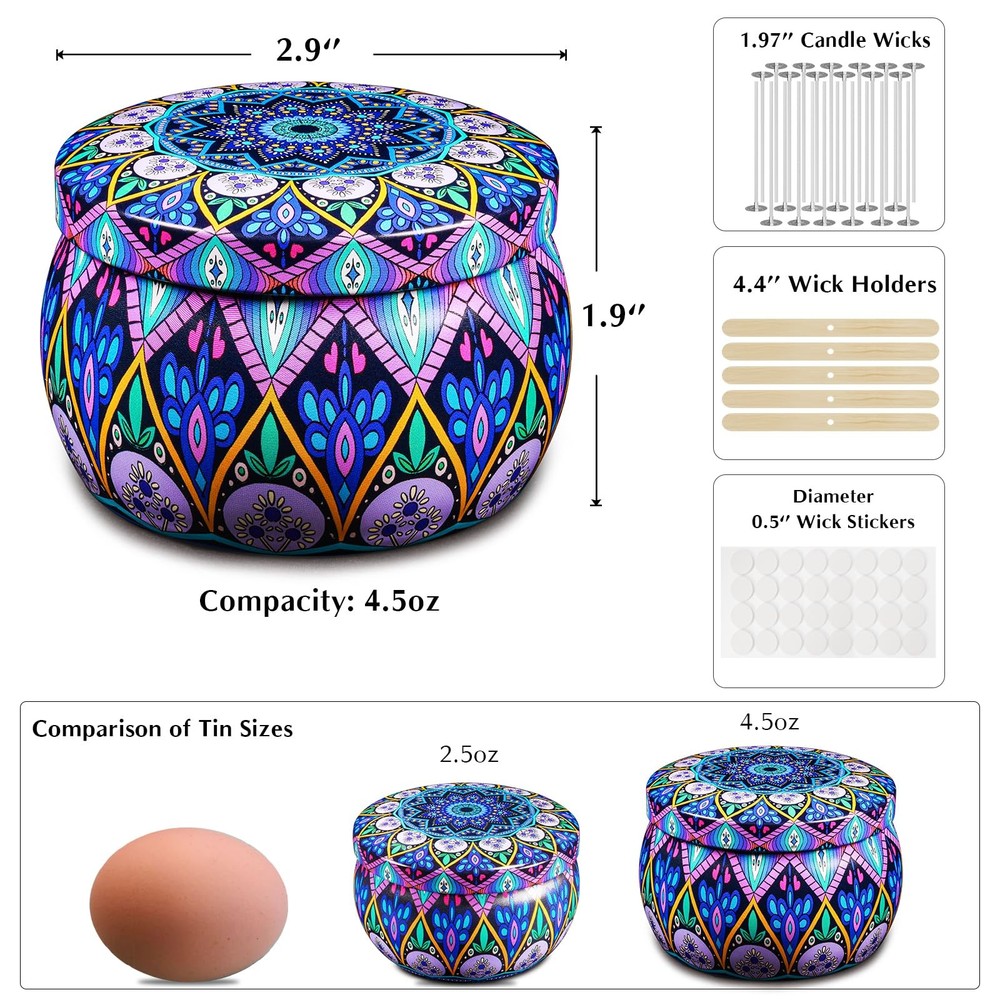 24 Empty Candle Tins 4.5 oz with Lids - Simple Candle-Making Kit, Includes Wi...