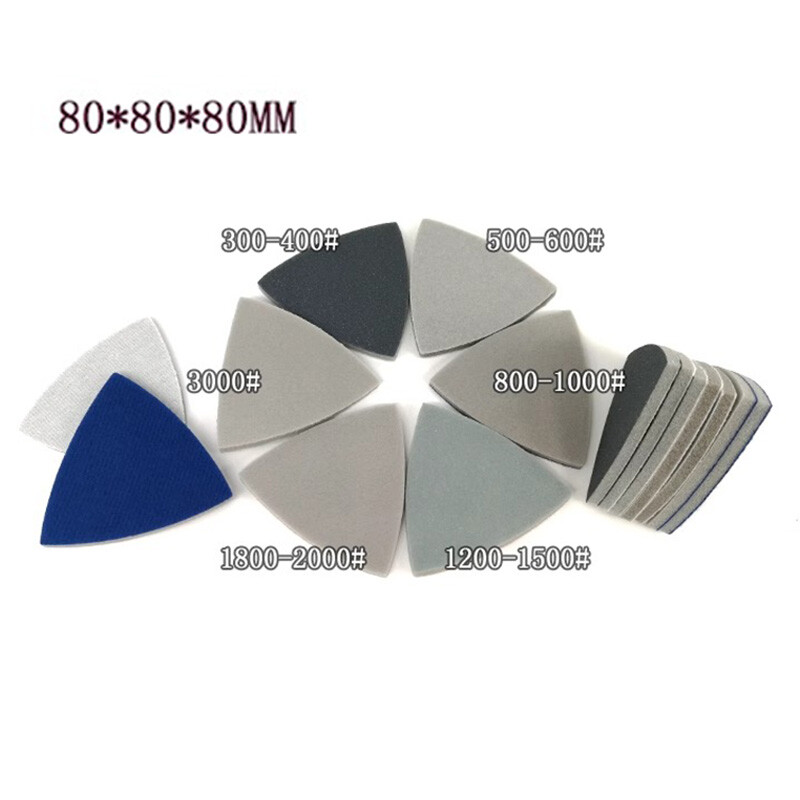 80mm Triangular Sponge Polishing Sanding Sheet Pads Multi-tool 300-3000 Grit