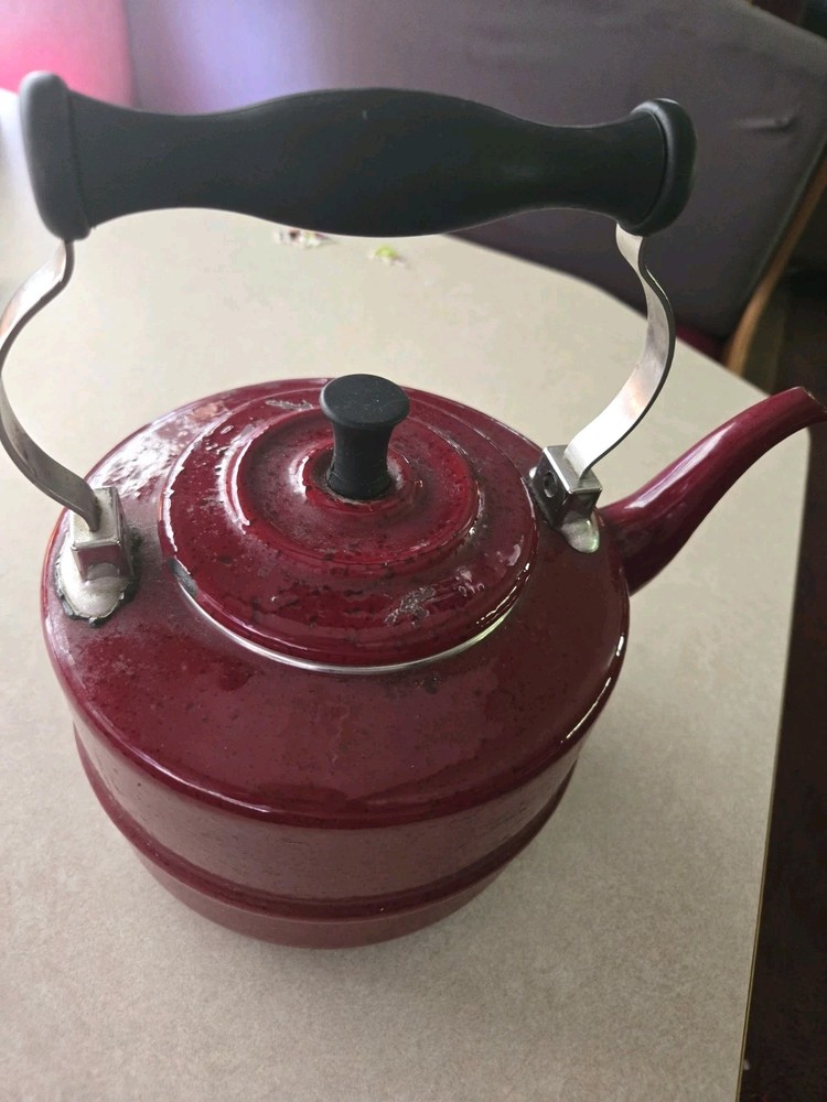 Paula Deen Speckled Tea Pot Kettle Red Enamel With Lid