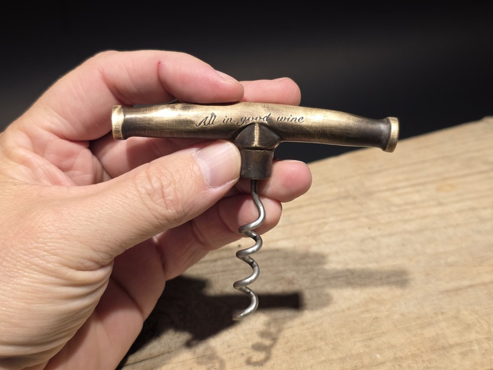 Vintage Style Brass & Iron Corkscrew Engraved