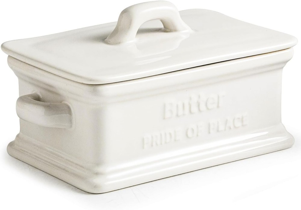 Elegant Ceramic Butter Dish with Lid - Dishwasher Safe, White Rectangular Keeper