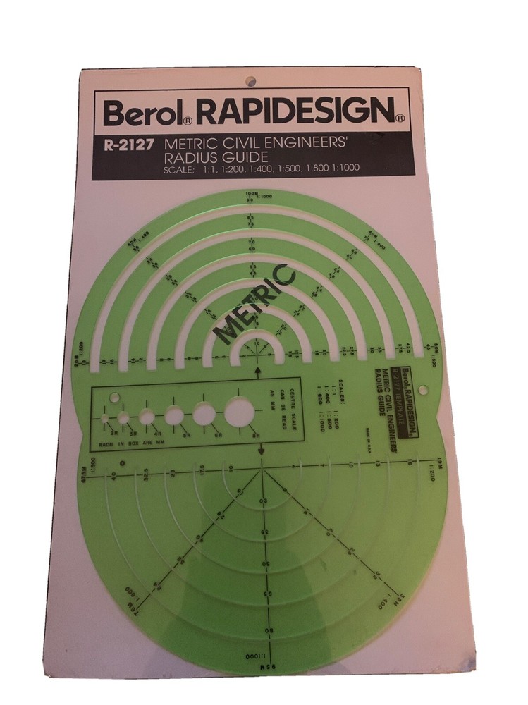 Berol RAPIDESIGN Template R-2127 METRIC Civil Engineers’ Radius Guide