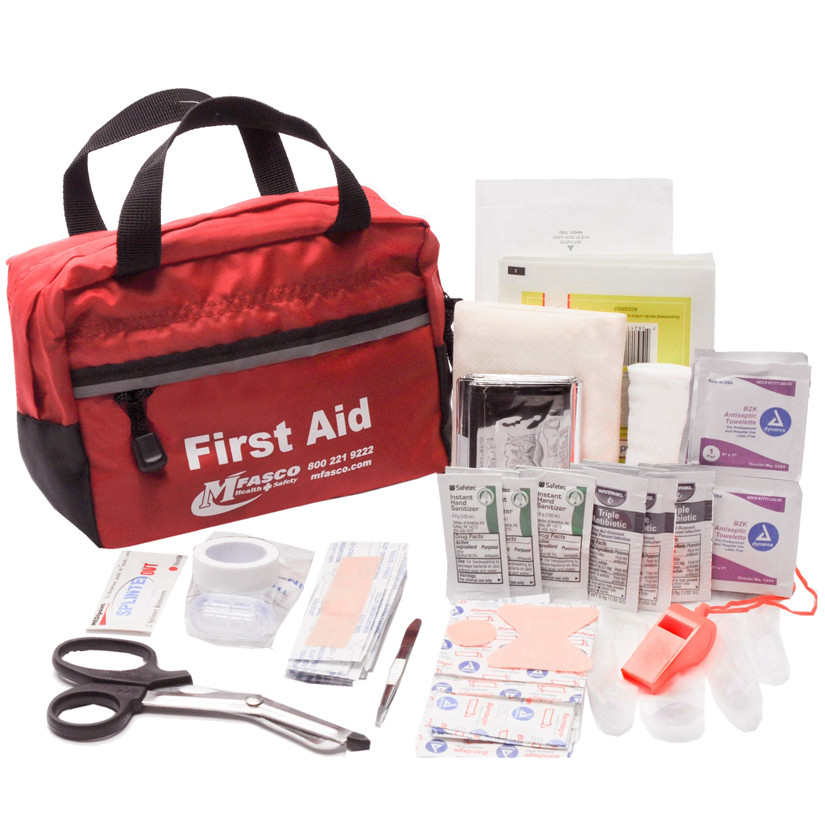 First Aid Kit Home/Auto Red Bag With Handles