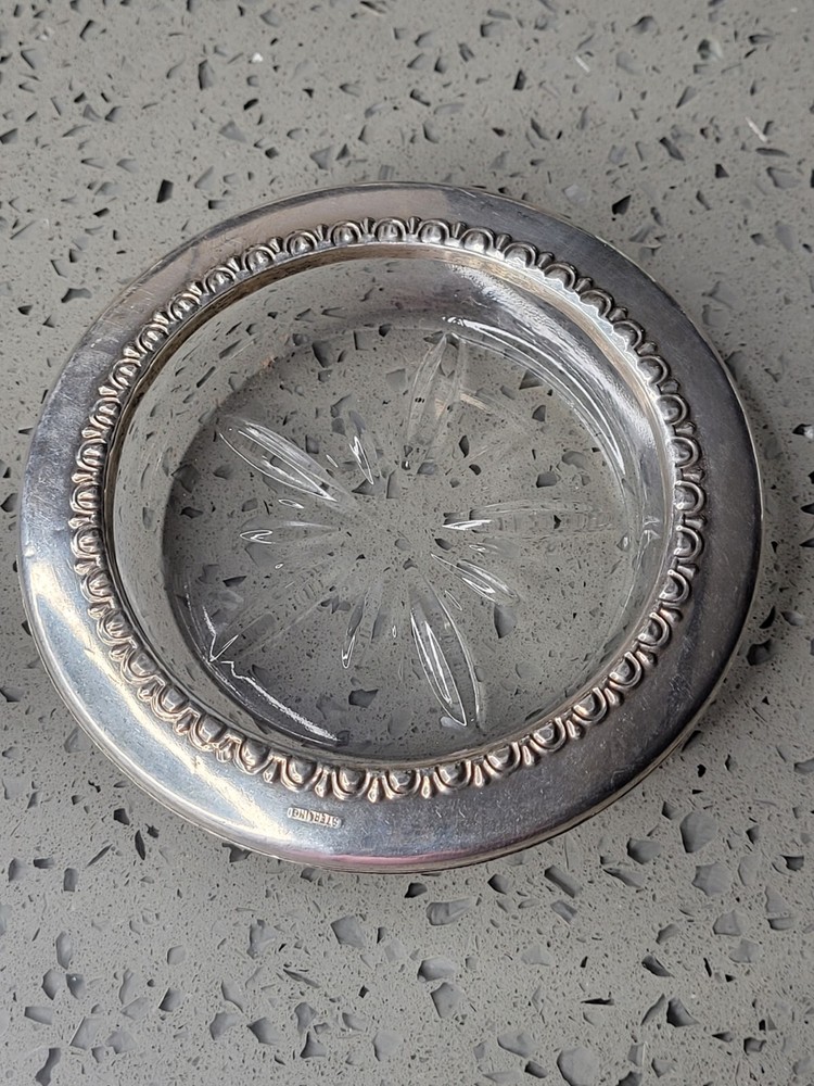 Vintage Sterling Silver Glass Coaster