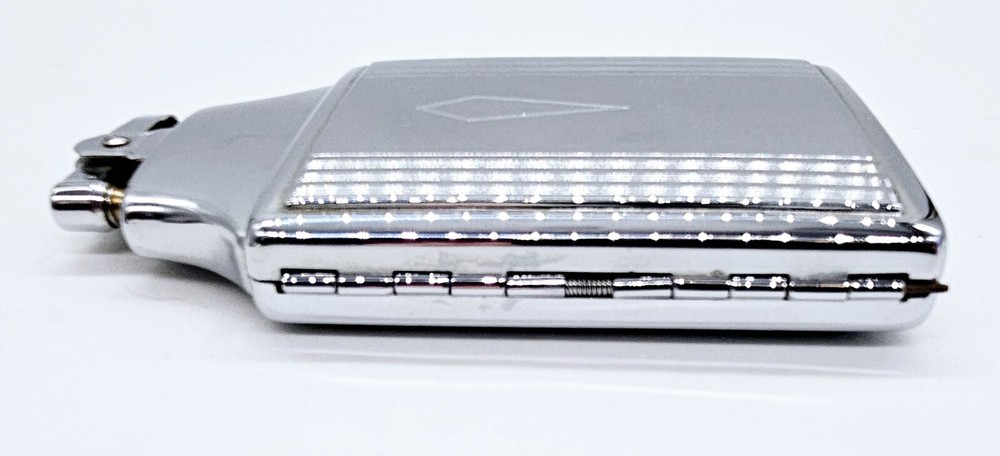 Ronson Cigarette Lighter & Case Combo w Pouch Art Deco Chrome Plated Mastercase