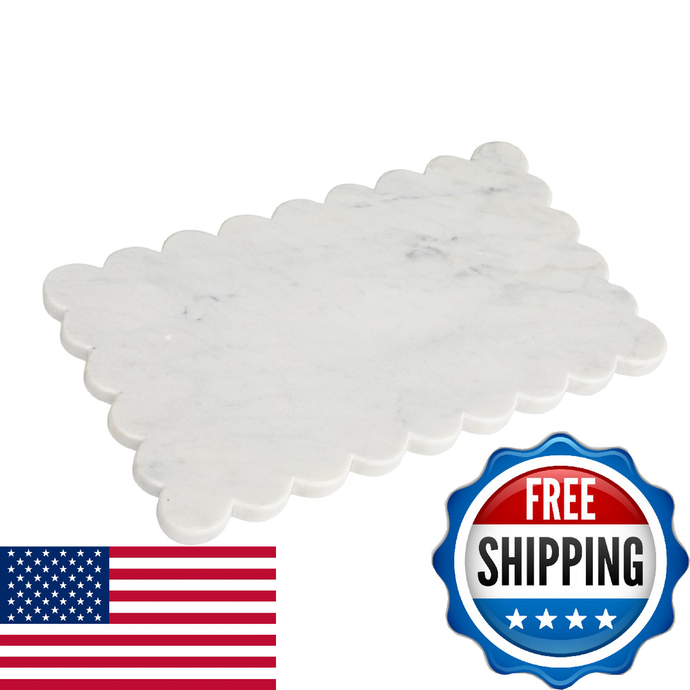 Creative Co-Op Marble Cheese Board with Scalloped Edge, White